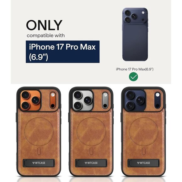 Brown Iphone 17 Pro Max Invisible Stand Protective Slim Kickstand Leather Case - Picture 2 of 8
